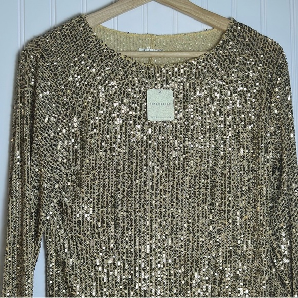 Free People Gold Sequin Crew Neck Long Sleeve Top Pull Over NWT - Picture 6 of 13
